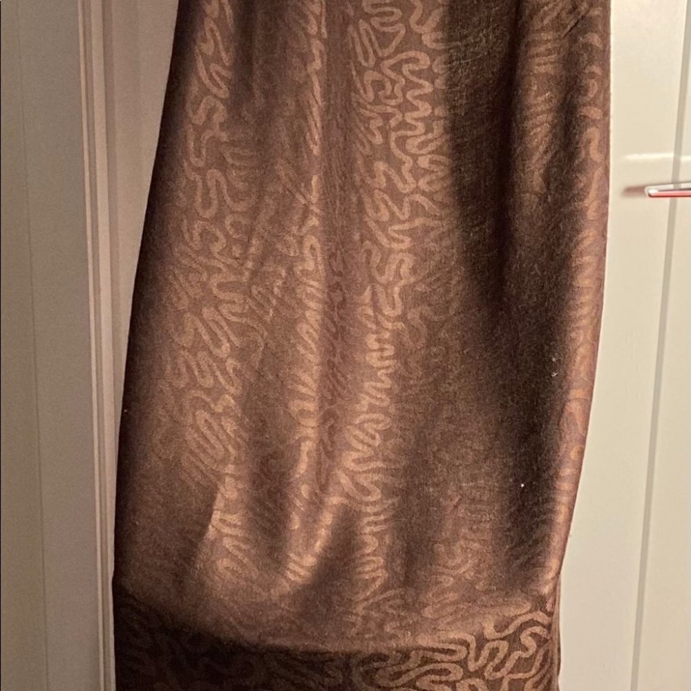 SCARF Silk and wool scarf / shawl / wrap Brown with Pattern Print Unbranded